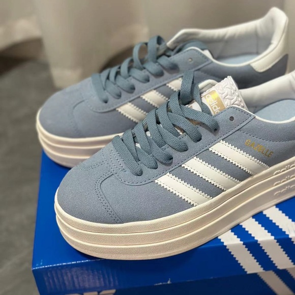 Adidas Women's Light Blue and White Platform Sneakers - Picture 4 of 5